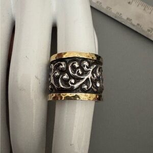Lois Hill 925 Silver & Gold Scroll Cigar Band Ring